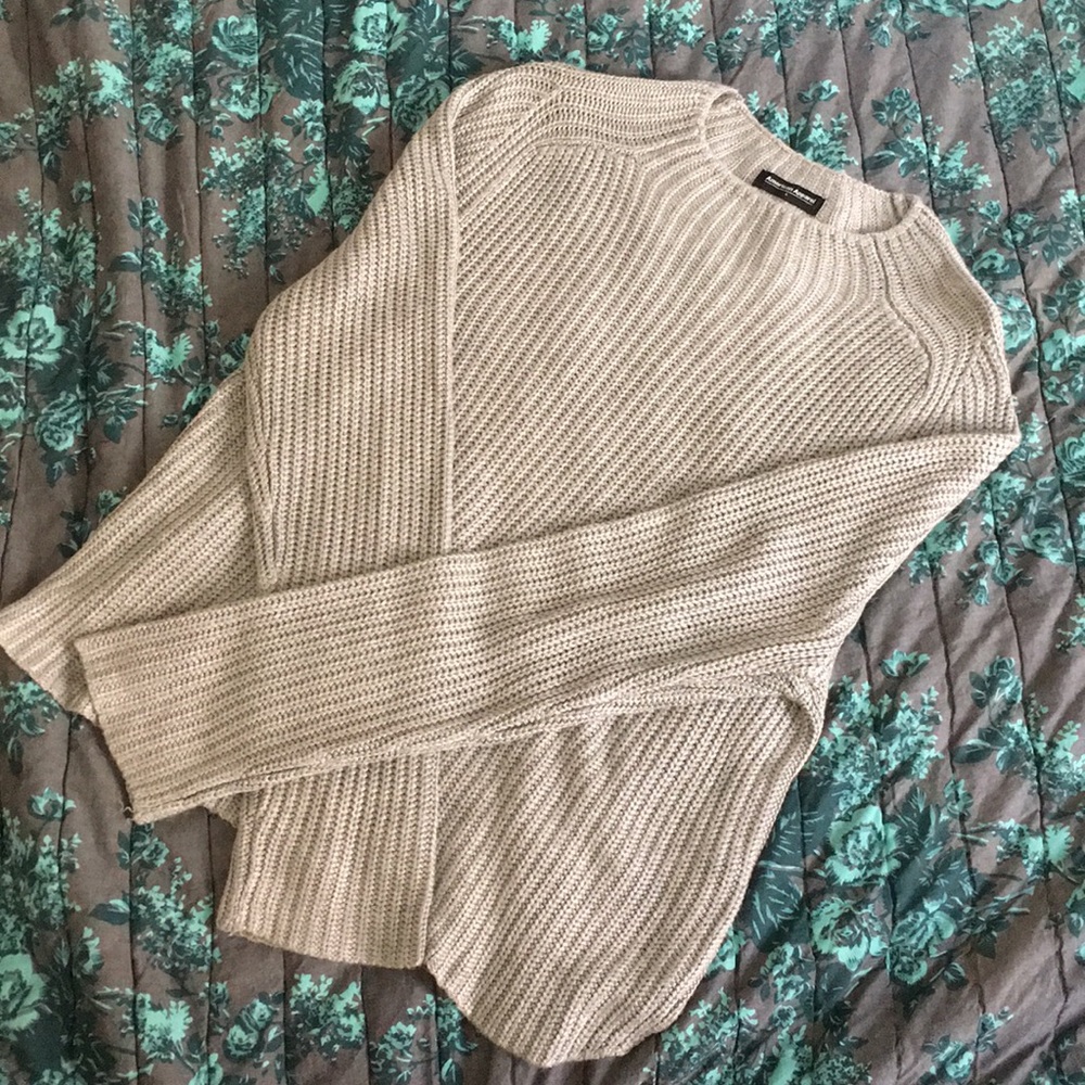 American Apparel gray cable knit mock neck sweater